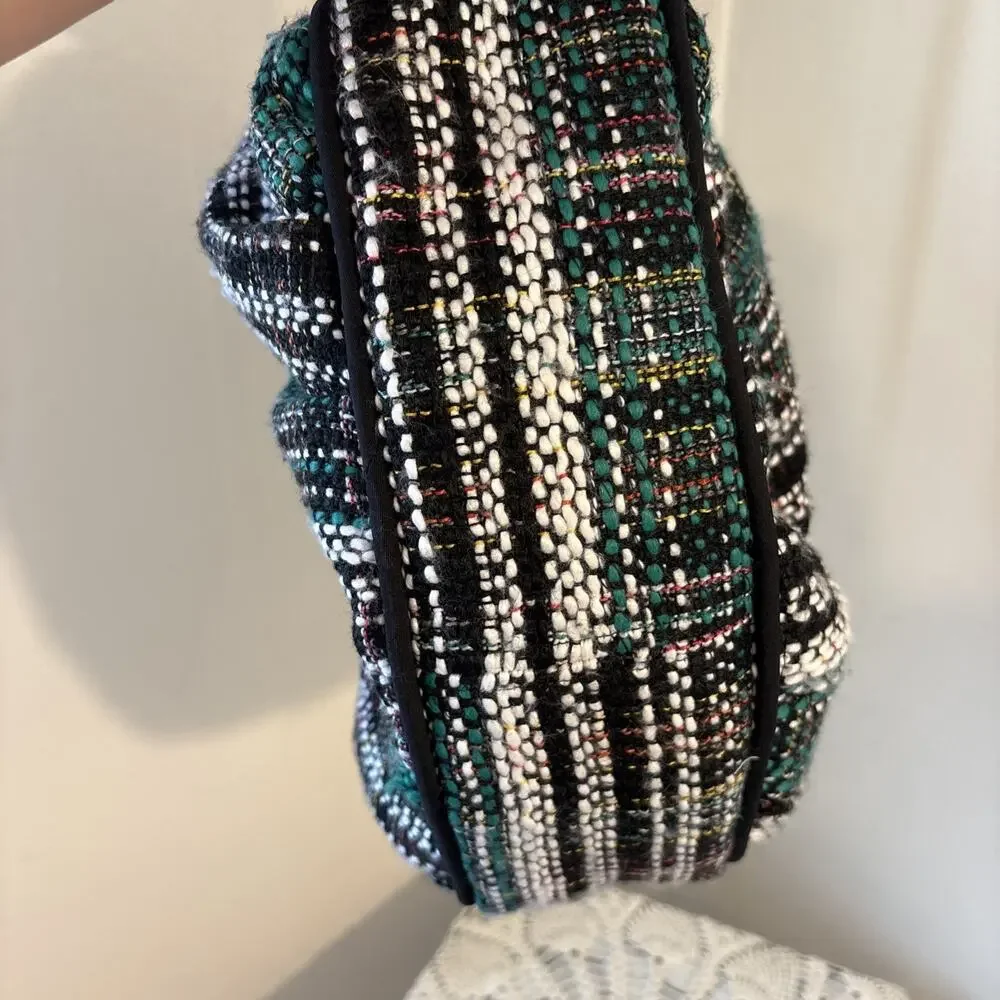 Crochet Azure Shoulder Bag Plaid Vintage Bag White Black Green Soft Y2K